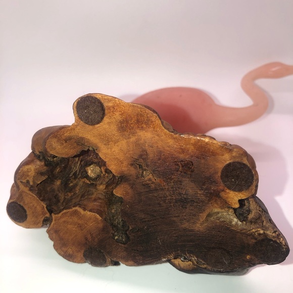 Vintage John Perry Pink Flamingo Sculpture On Burl Wood Figurine 11” - Picture 5 of 9